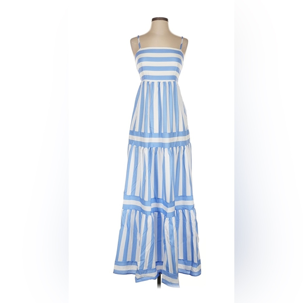 Blue and White Striped Maxi Dress